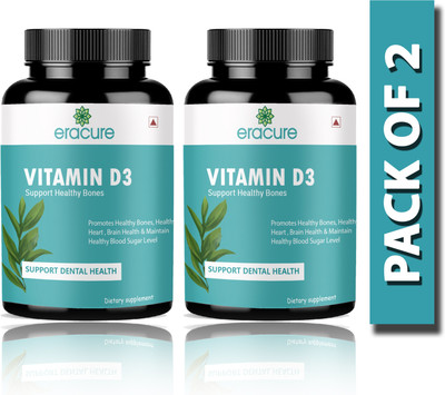EraCure Plant Based Vitamin D3 K2 MK7 Supplement Veg (G227)(2 x 60 Tablets)