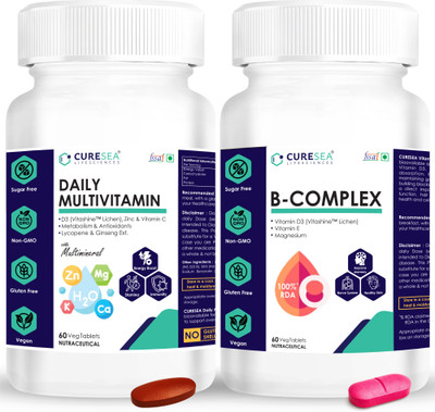 CURESEA LIFESCIENCES Vegan Vitamin B Complex and Daily Multivitamin with Lycopene & Ginseng Combo(2 x 60 No)