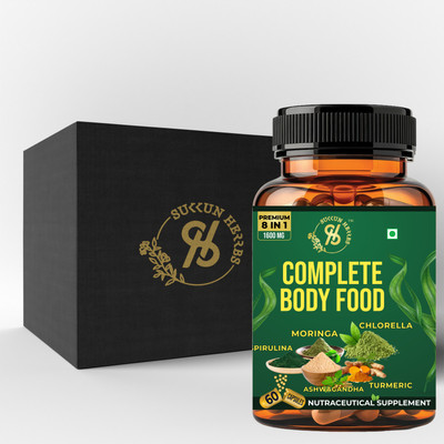 Sukkun Herbs Complete Body Food 1600mg – 60 Veg Capsules | With Spirulina, Moringa(1600 mg)