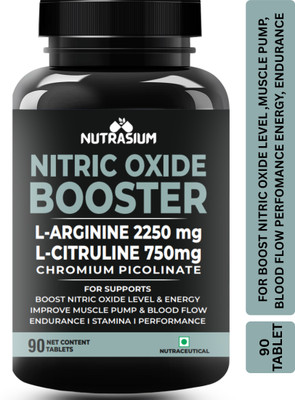 NUTRASIUM Nitric Oxide Booster L-Arginine 2250 mg L-Citruline 750mg,Boost Energy & Stamina(90 Tablets)