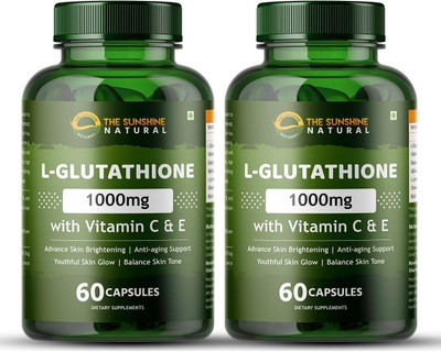 THE SUNSHINE NATURAL L-Glutathione Capsules with Vitamin C & E for Skin Lightening & Whitening(2 x 60 Capsules)