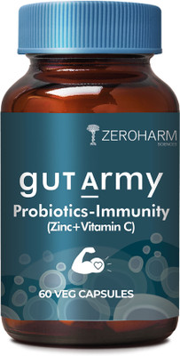 ZEROHARM Gut Army Probiotics-Immunity with Zinc + Vitamin C | 100 Billion CFU 60 Cap(60 Capsules)