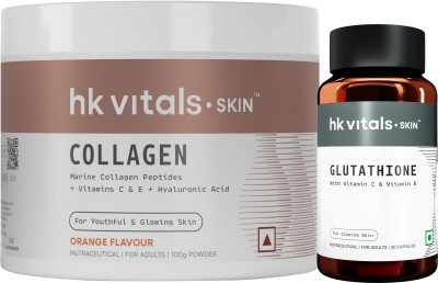 HEALTHKART HK Vitals Glutathione with Vitamin C (30 No) & Skin Radiance Collagen, Orange(2 x 50 g)