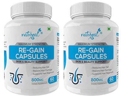 Natureal Regain 800 mg Herbal Capsules for Hair Loss | Advanced Formula for Hair Regrowth(2 x 60 No)