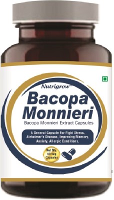 NUTRIGROW Bacopa Monnieri,Memory Brain Health,Focus with Brahmi,Ginkgo Biloba,Brain cap.(60 Capsules)