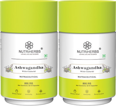 Nutriherbs Ashwagandha with Guduchi, Bio Curcumin & Black Pepper Extract 800mg(2 x 60)