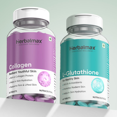 Herbal max Skin Youthful Collagen Tablet | L-Glutathione Tablet Improves Skin Hydration(2 x 60 Tablets)