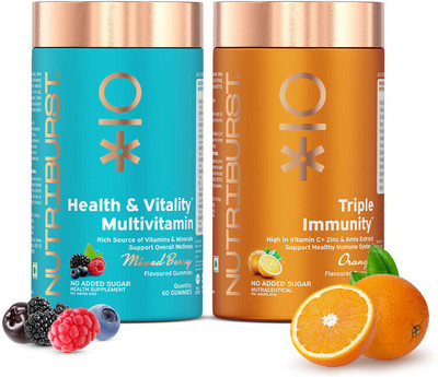 Nutriburst Health & Vitality Gummies and Triple Immunity Gummies with Vitamin C & Biotin(2 x 60 No)