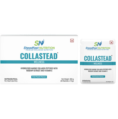 Steadfast NUTRITION Collastead | Marine Collagen Peptides | Fruit Punch Flavour(300 g)