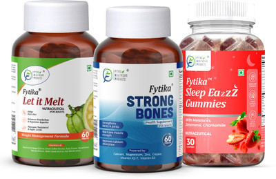 FYTIKA Let it Melt + Strong Bones + Sleep Eazzz, Sleep Gummies - Combo (Pack of 3)(3 x 50 No)