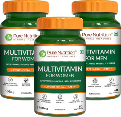 Pure Nutrition Multivitamin for Women with Shatavari for Immunity & Enhanced Energy Level(3 x 60 Tablets)
