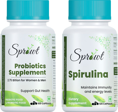 Sprowt Probiotic 2.75 Billion 100 Capsules & Spirulina Weight Management 120 Capsules(2 x 110 Capsules)