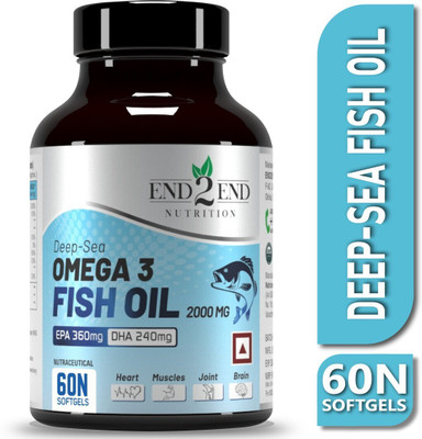 End2End Nutrition Omega 3 Fish Oil 2000mg with 360mg EPA & 240mg DHA - Heart, Brain and Eye Health(60 Capsules)