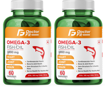 DOCTORFIT Omega 3 Fish Oil 1000mg Mercury Free Formula For Joint, Brain & Heart Health(2 x 60 Capsules)