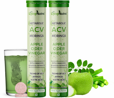 Lifesy Nutra Apple Cider Vinegar Moringa Effervescent Tablet, ACV Moringa To Control Cravings(2 x 15 Tablets)