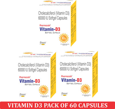 PHARMAZAIN LIFE SCIENCES Vitamin D3 Softgel Capsule for Bone Joint Mental Health & Heart for Men & Women(3 x 20 Capsules)