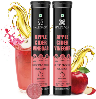 Halesaga Organic Himalayan Apple Cider Vinegar with Mother, Pure ACV Effervescent Tablets Vinegar(2 x 20 No)