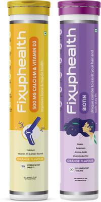 FIXUPHEALTH Calcium 500mg and Vitamin D3 & Biotin Selenium Amino acids Vitamin and Zinc(2 x 20 Tablets)