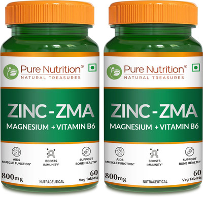 Pure Nutrition Zinc ZMA (Zinc Magnesium Aspartate & Vitamin B6) 800mg | Nightime Recovery(2 x 60 Tablets)