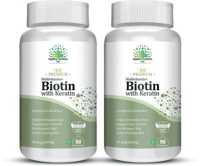 Healthy Nutrition Biotin 30mcg 90 Caps Supplement for Healthy Hair, Skin & Nails (Pack of 2)(2 x 90 Capsules)