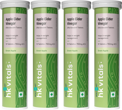 HEALTHKART HK VITALS Apple Cider Vinegar 750 mg Effervescent Tablets, Green Apple(4 x 15 Tablets)