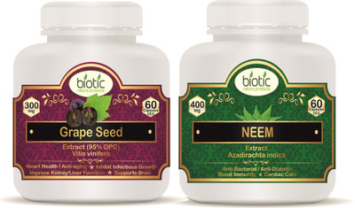 biotic Grape Seed Extract and Neem Leaf Extract (Azadirachta indica) - 120 Capsules(2 x 60 No)