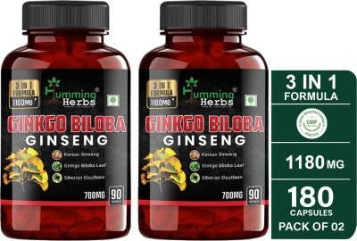 Humming Herbs Ginkgo Biloba Ginseng - Cognitive Function & Energy Support Herbal Supplement(2 x 90 Capsules)