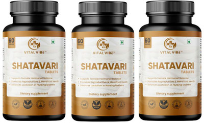 VITAL VIBE Shatavari 500 mg Tablets – Pure Herbal Supplement for Hormonal Balance(3 x 60 Tablets)