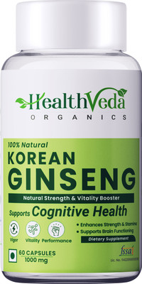 Health Veda Organics Korean Red Ginseng | Boosts Stamina & Energy Levels(60 Capsules)