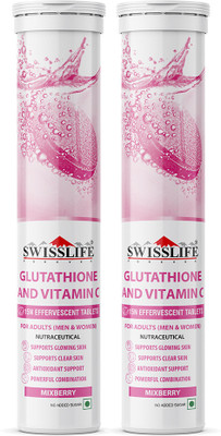 SWISSLIFE FOREVER Vegan L-Glutathione 600 mg with Vitamin C 40 mg| 15 Veg Effervescent Tablets(2 x 15 Tablets)