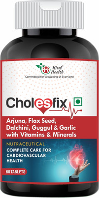 Hiral Health Cholesfix Tablets: Arjun chal, Flax seed with vitamins & Minerals | Heart health(2 x 60 Tablets)