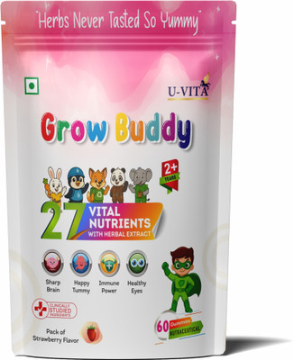 U VITA Grow Buddy Multivitamin Gummies for Kids (2+ Years) | Strawberry | 60 Gummies(60 No)
