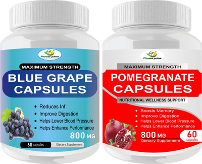 Fitness Prime Immunity Booster Combo of Blue Grape & Pomegranate-800 Mg Capsules Each(2 x 60 Capsules)