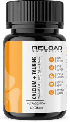RELOAD NUTRITION Calcium, Vitamin D3, K2 as Mk7 & L-Taurine for complete bone & Joint health(60 Tablets)