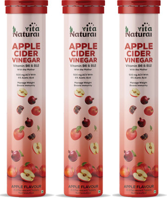 NaturalVita Apple Cider Vinegar Effervescent Tablet for Weight Loss with Mother Vita B6 B12(3 x 15 Tablets)