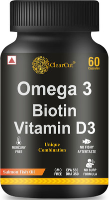 Clearcut Omega 3 Fish Oil Biotin Vitamin D3 Capsule for Heart Joint(60 No)