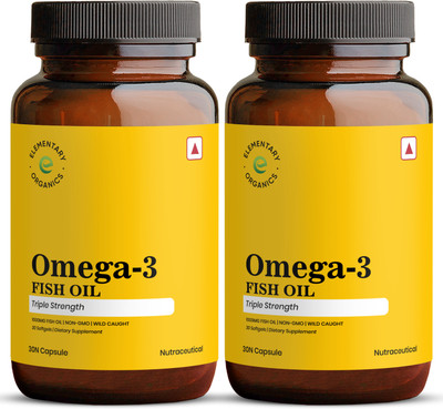 Elementary Organics Omega 3 Fish Oil for Brain, Heart & Joint Health 1000 mg Softgel(2 x 30 Capsules)