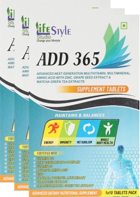 LIFE STYLE STUDIO ADD 365 Advanced Next Generation ,Supplement Tablets Energy, Immunity Pack of 3(3 x 10 No)