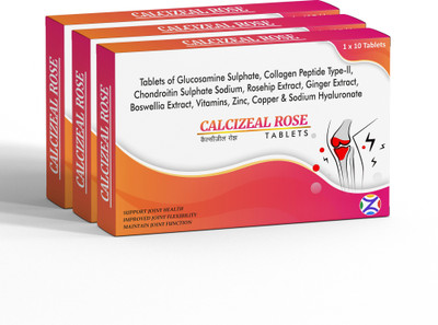 Zeal Pharmacure Calcizeal Rose Tab | For Adults-Joint Health, Flexibility & Function | Pack Of 3(30 Tablets)
