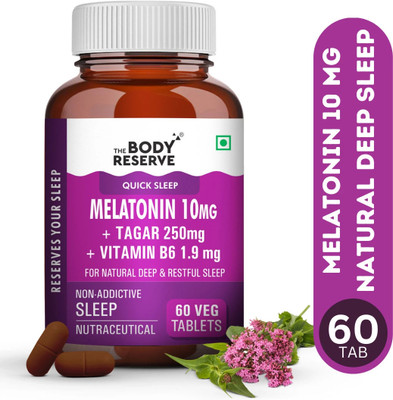 THE BODY RESERVE Melatonin Tablets 10 mg & Tagar for Natural Deep Sleep,Muscle & Nerve Relaxation(60 Tablets)