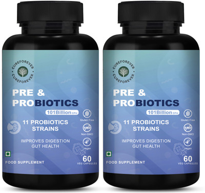 CureForever Probiotic Supplement 50 Billion CFU with 500mg Prebiotic for Gut Health Bloating(2 x 60 Capsules)