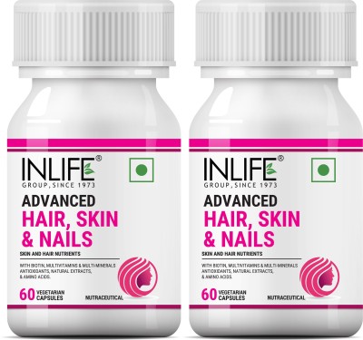 INLIFE Biotin Advanced Hair Skin & Nails Supplement - 60 Capsules (2 Pack)(2 x 60)