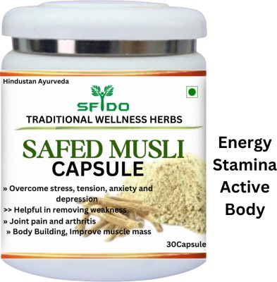 Hindustan Ayurveda Sfido Safed musli Improve Performnce with Premium | Stamina(30 Capsules)