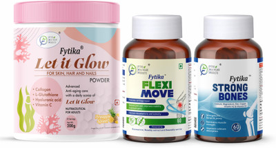 FYTIKA Let it Glow Pineapple-200G + Flexi Move-60 Tabs + Strong bones-60 Tabs(3 x 133.33 g)
