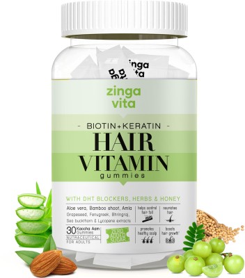 Zingavita Biotin + Keratin Hair Gummies (with Honey) for Stronger, Shinier Hair -30Gummies(30 No)