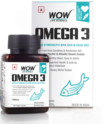 WOW Life Science Omega-3 1300 mg EPA + DHA Enriched(30 Capsules)