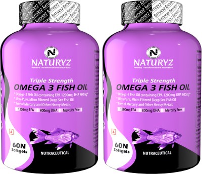 NATURYZ Triple Strength Omega 3 Fish Oil with 2450 mg Omega 3-6-9 (EPA 1200mg DHA 800mg)(2 x 60 Capsules)