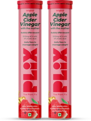The Plant Fix Plix Apple Cider Vinegar 15 Effervescent Tablets Watermelon Flavour with Vitamin B12(2 x 15 No)