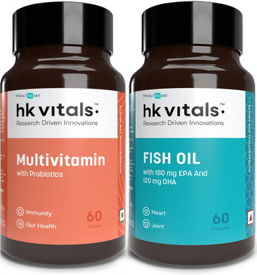 HEALTHKART hk vitals Multivitamin with Probiotics and Fish Oil (1000 mg Omega 3)(2 x 60 No)