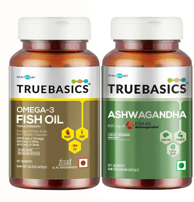 TRUEBASICS Fish Oil + Ashwagandha,(2 x 60 Tablets)